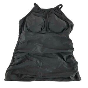 Kona Sol Womens Tankini Top Ruched Halter Keyhole Cups Black Size S